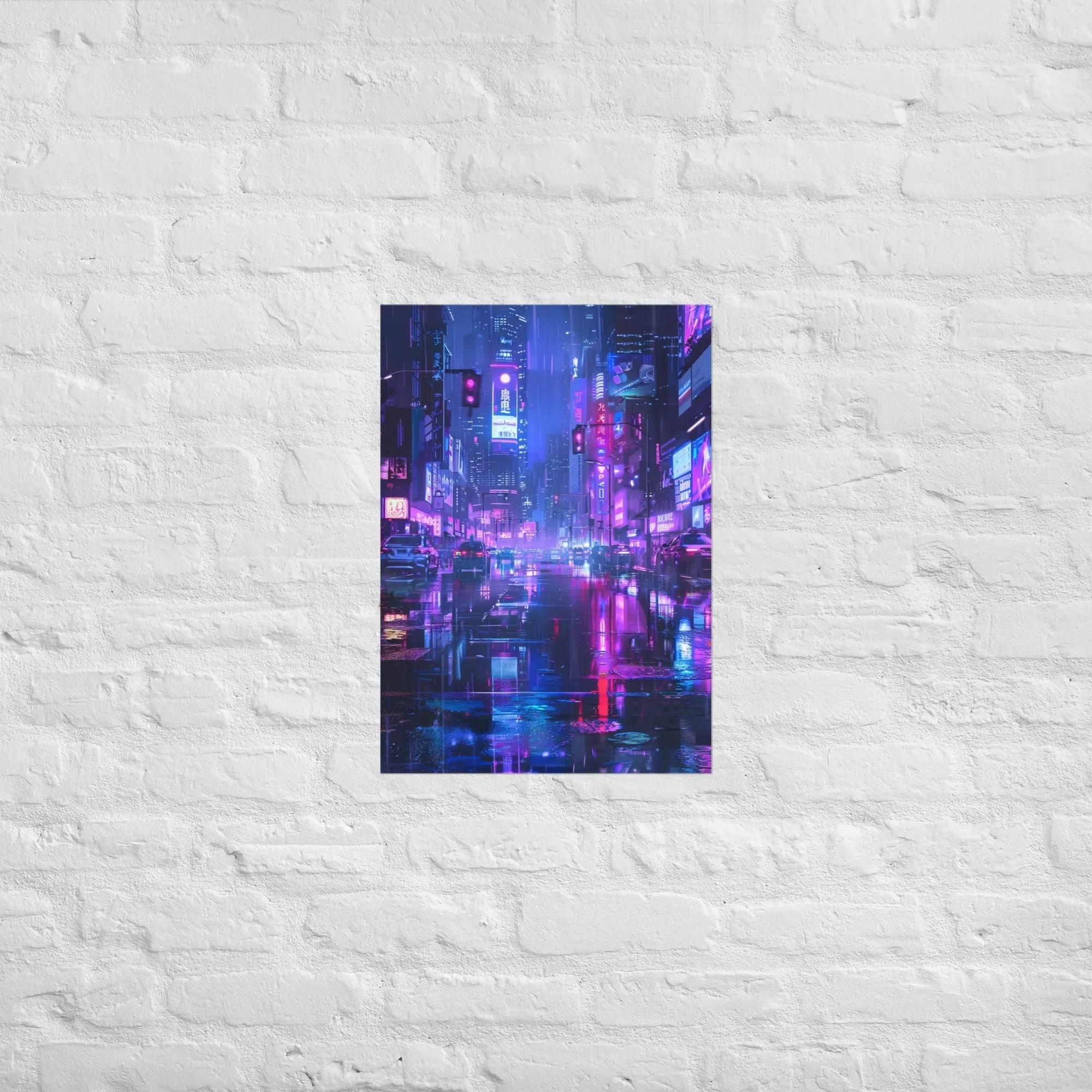 Neon City Poster – modernes Cyberpunk-Stadtmotiv mit Nachtlichtern – von Brezno 