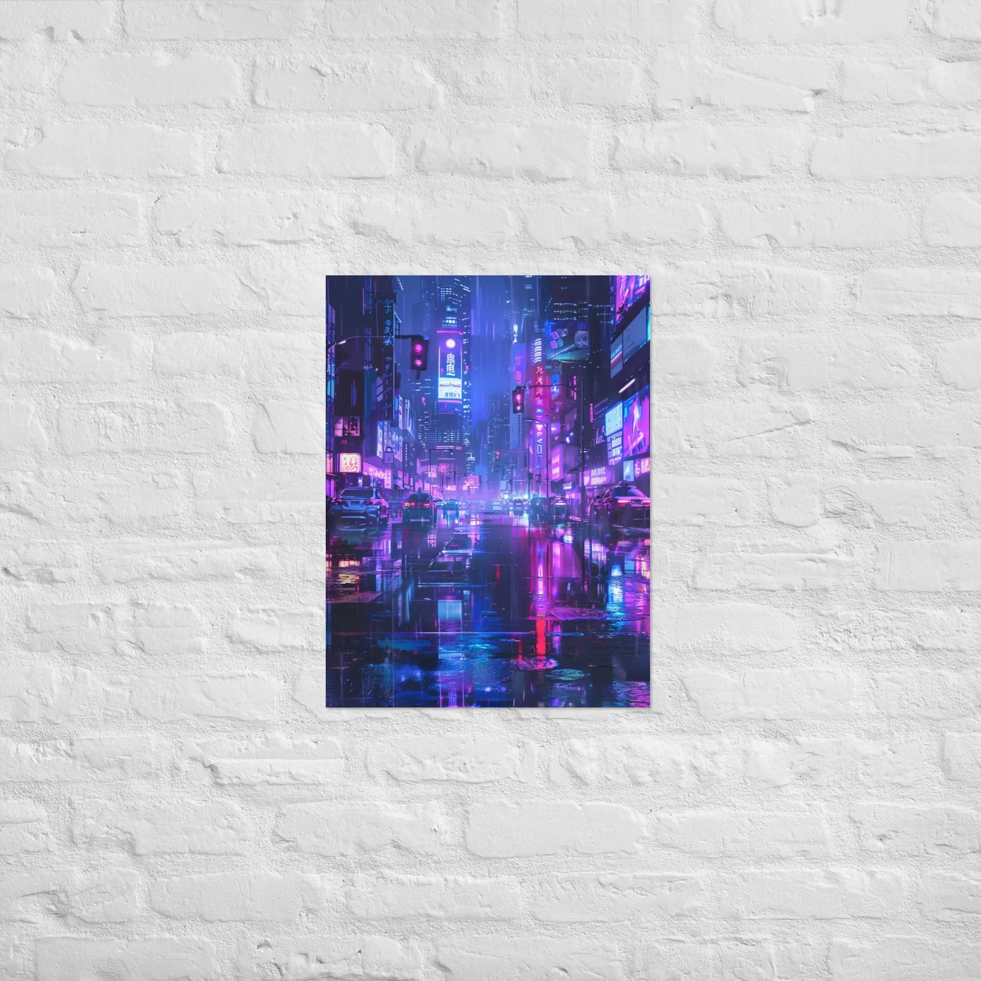 Neon City Poster – modernes Cyberpunk-Stadtmotiv mit Nachtlichtern – von Brezno 
