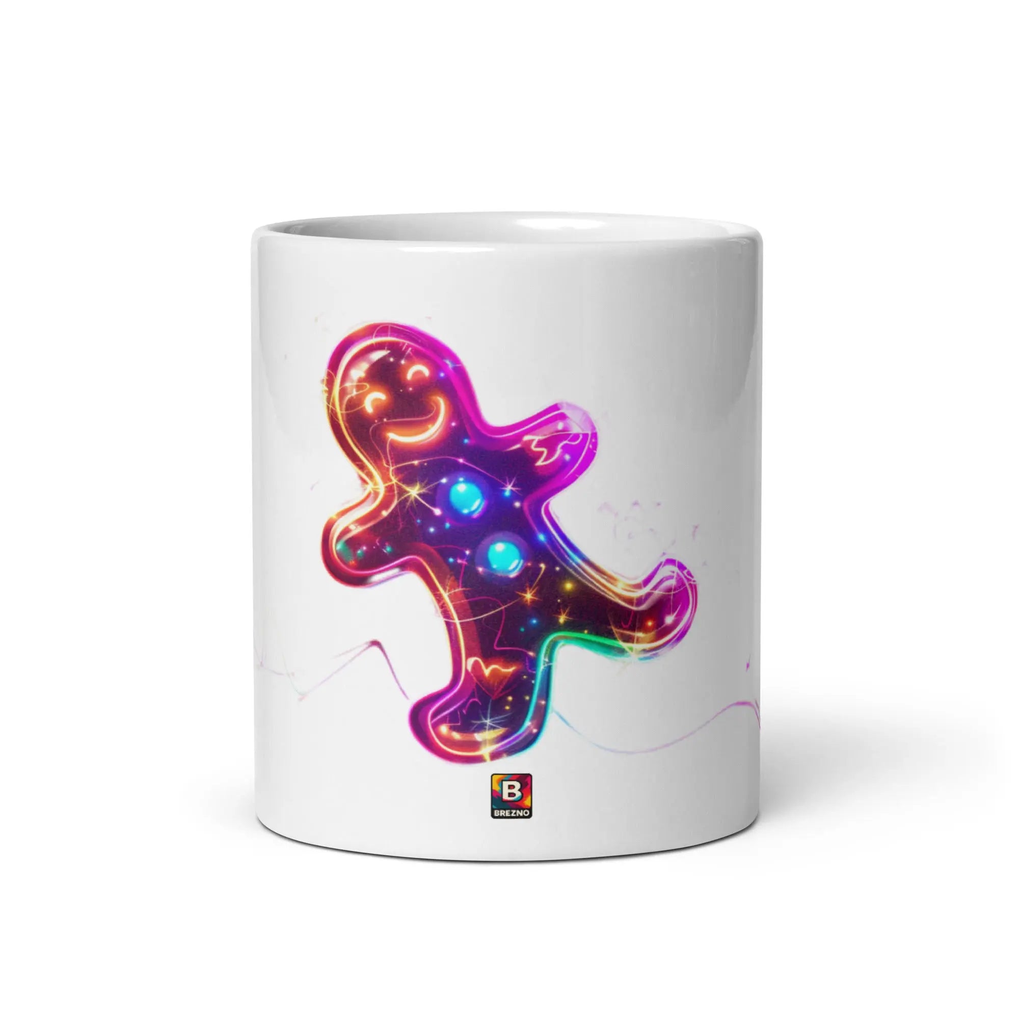 Neon Gingerbread Mug – glänzende Design-Tasse mit leuchtendem Motiv – von Brezno 