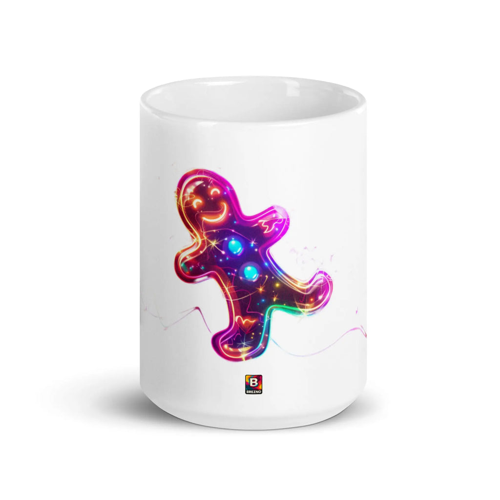 Neon Gingerbread Mug – glänzende Design-Tasse mit leuchtendem Motiv – von Brezno 