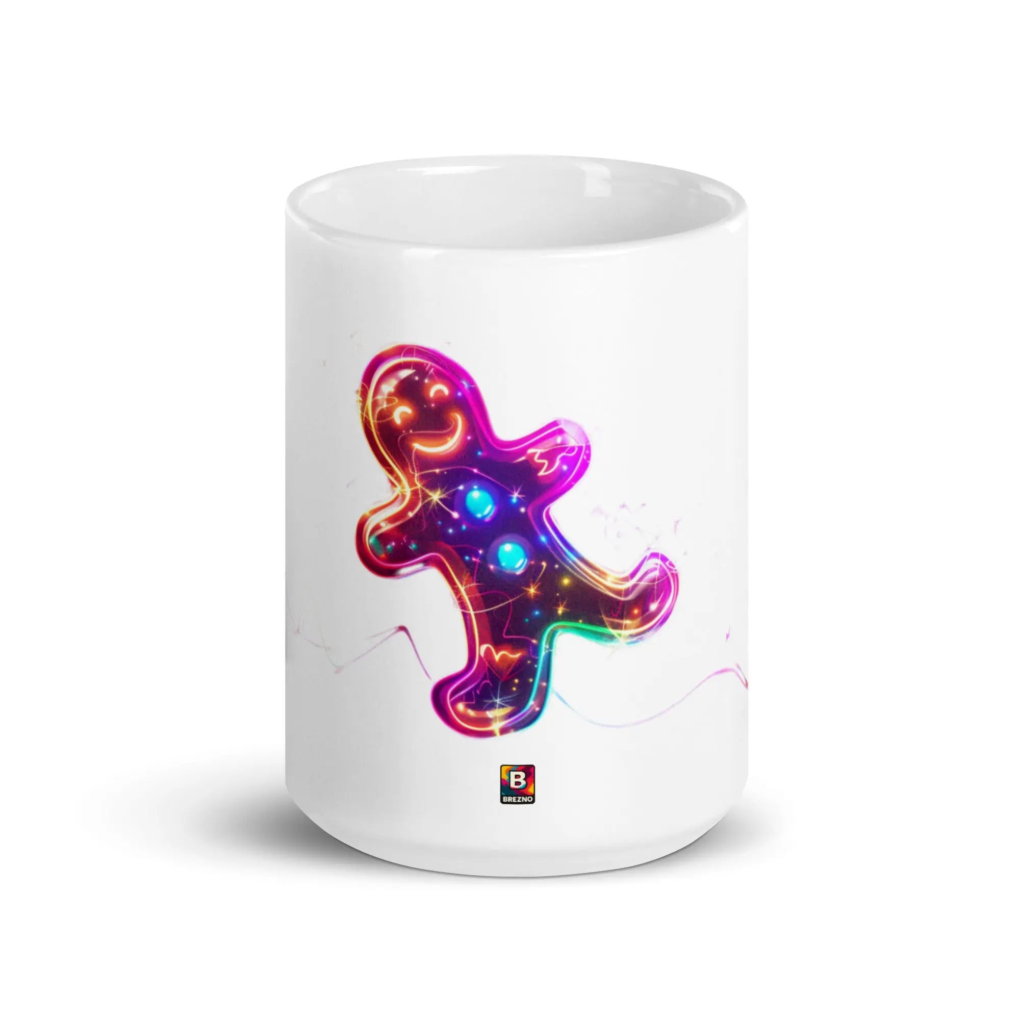 Neon Gingerbread Mug – glänzende Design-Tasse mit leuchtendem Motiv – von Brezno 