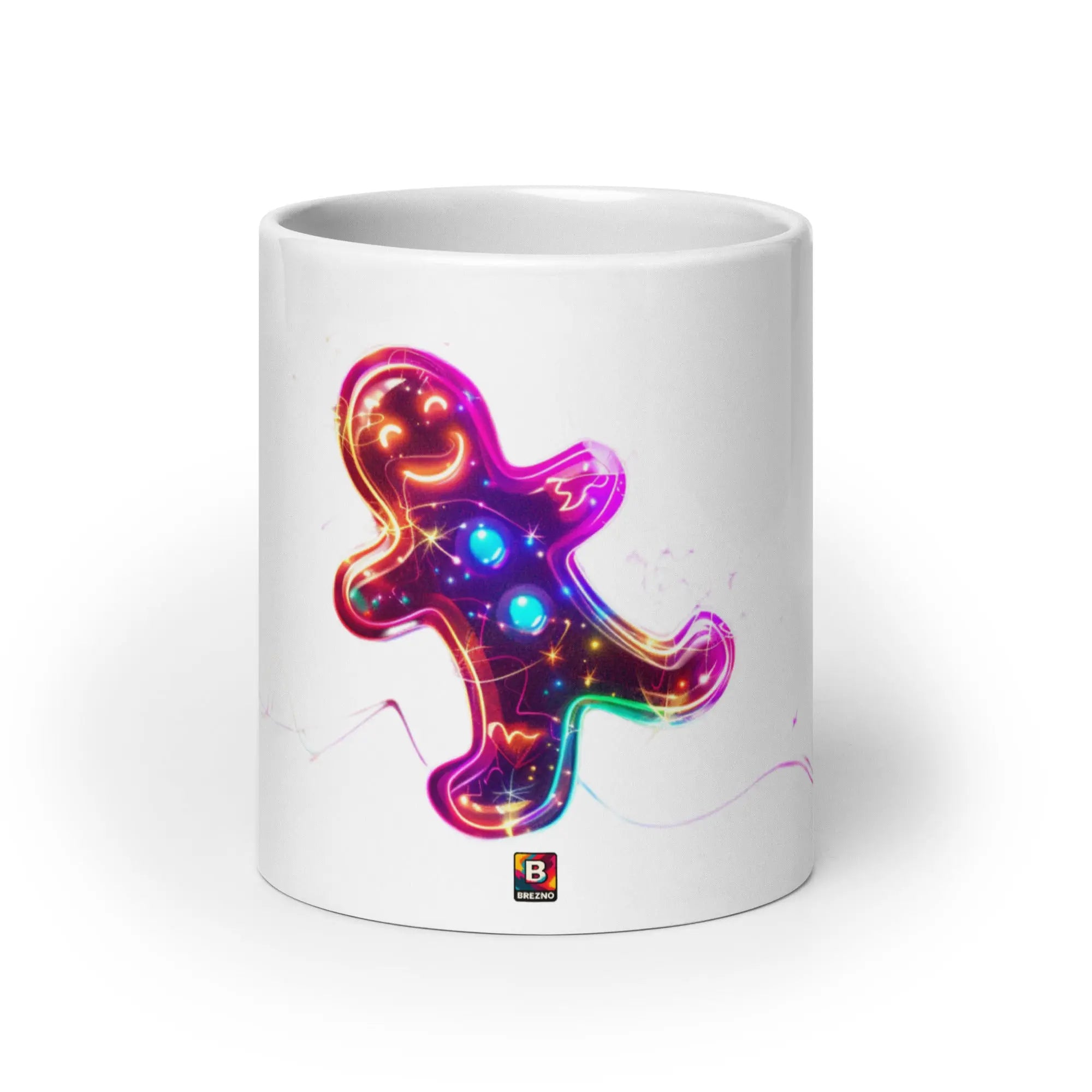 Neon Gingerbread Mug – glänzende Design-Tasse mit leuchtendem Motiv – von Brezno 