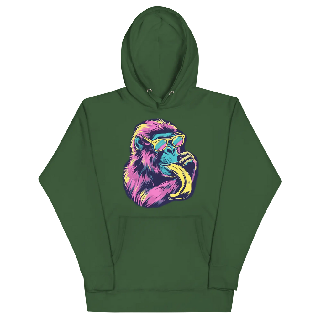 Skater Affe Hoodie - Bunter Pavian mit Banane | Streetstyle Pullover für Mutige von Brezno 
