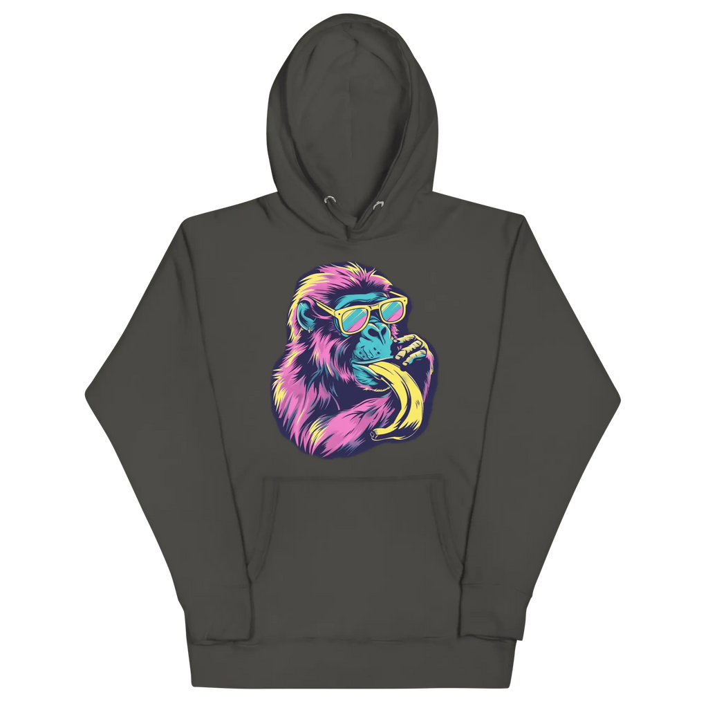 Skater Affe Hoodie - Bunter Pavian mit Banane | Streetstyle Pullover für Mutige von Brezno 