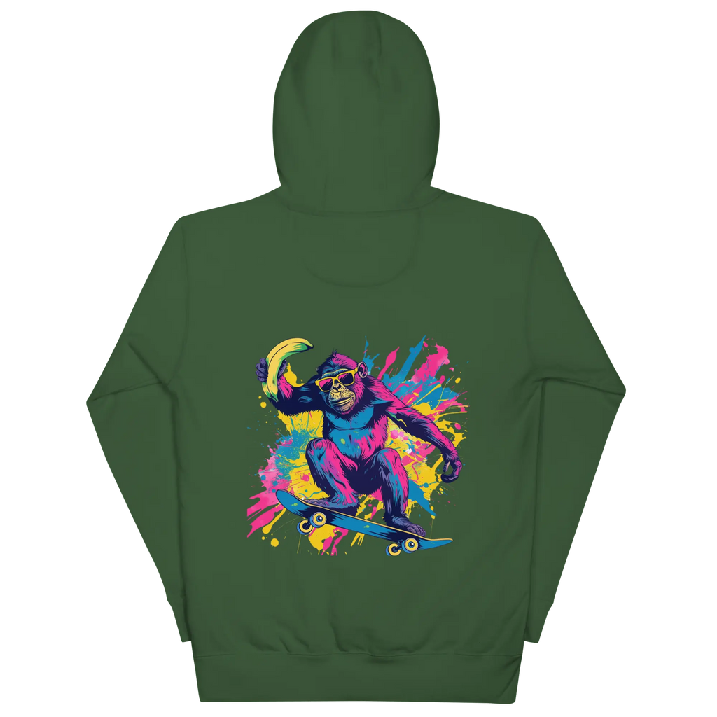 Skater Affe Hoodie - Bunter Pavian mit Banane | Streetstyle Pullover für Mutige von Brezno 
