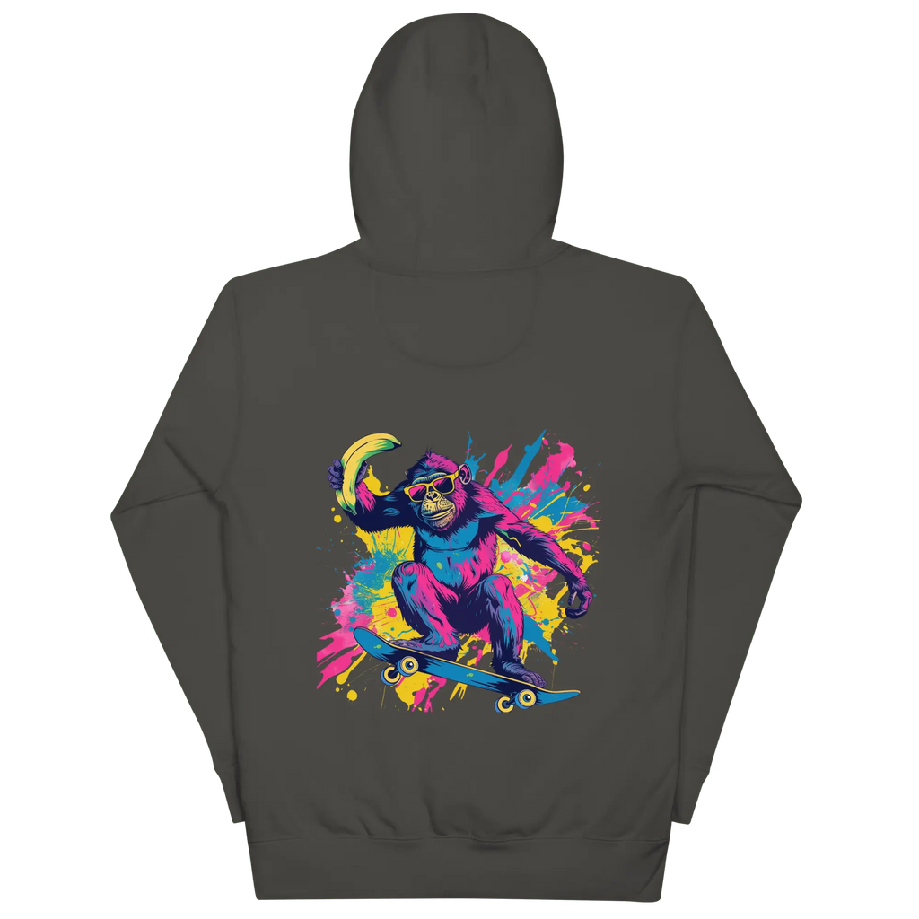 Skater Affe Hoodie - Bunter Pavian mit Banane | Streetstyle Pullover für Mutige von Brezno 