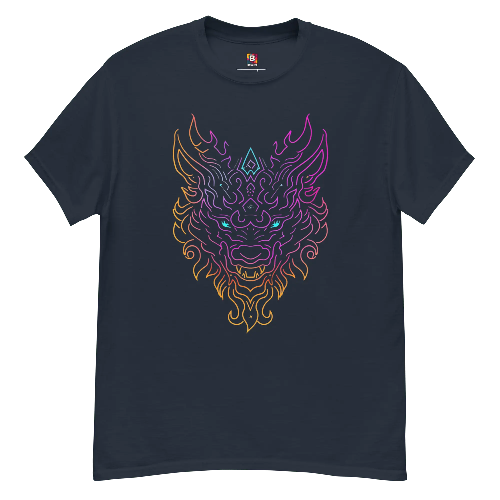 Tribal Lion Shirt von Brezno – Unisex T-Shirt mit starkem Neon-Look | Streetwear Design | Gildan 5000 
