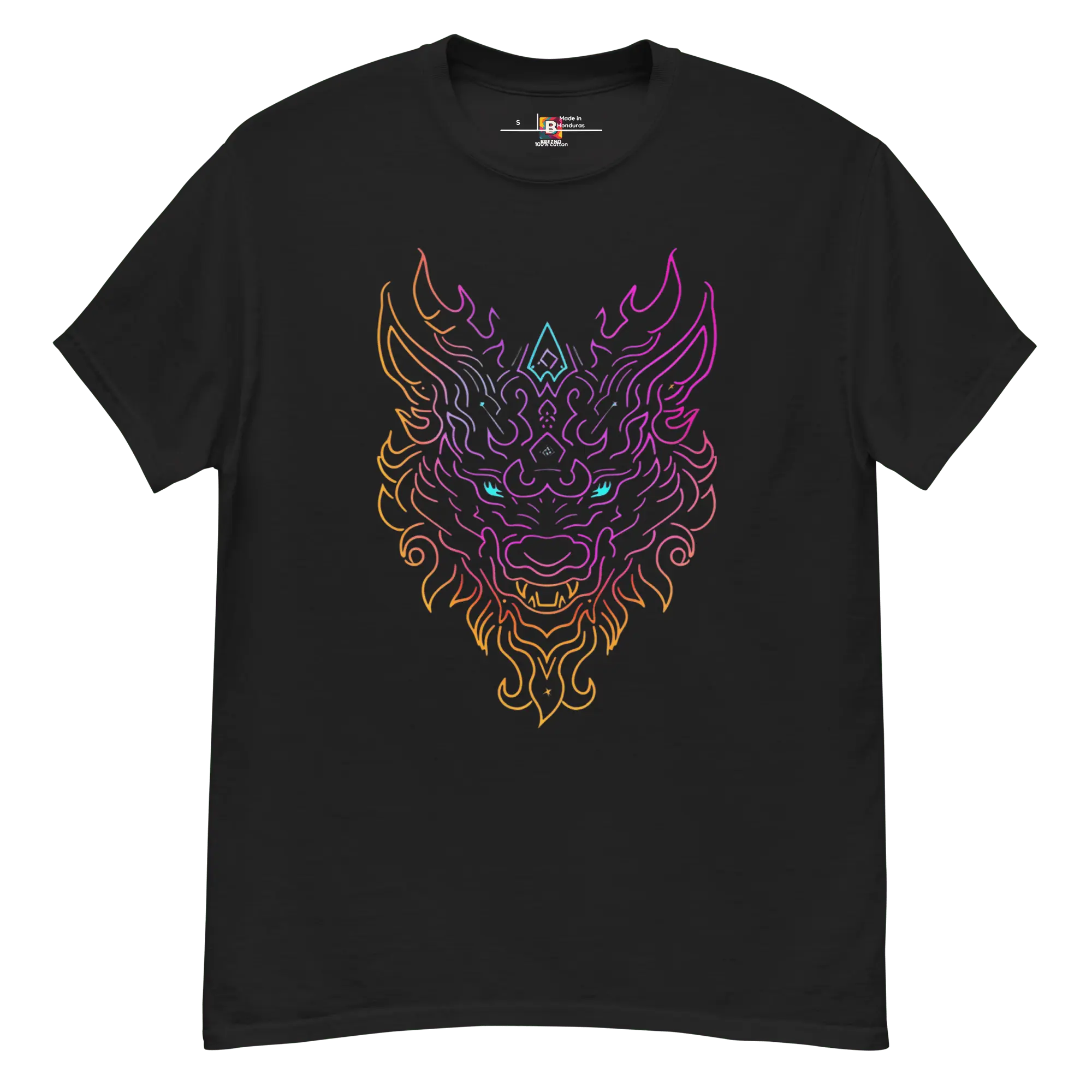 Tribal Lion Shirt von Brezno – Unisex T-Shirt mit starkem Neon-Look | Streetwear Design | Gildan 5000 
