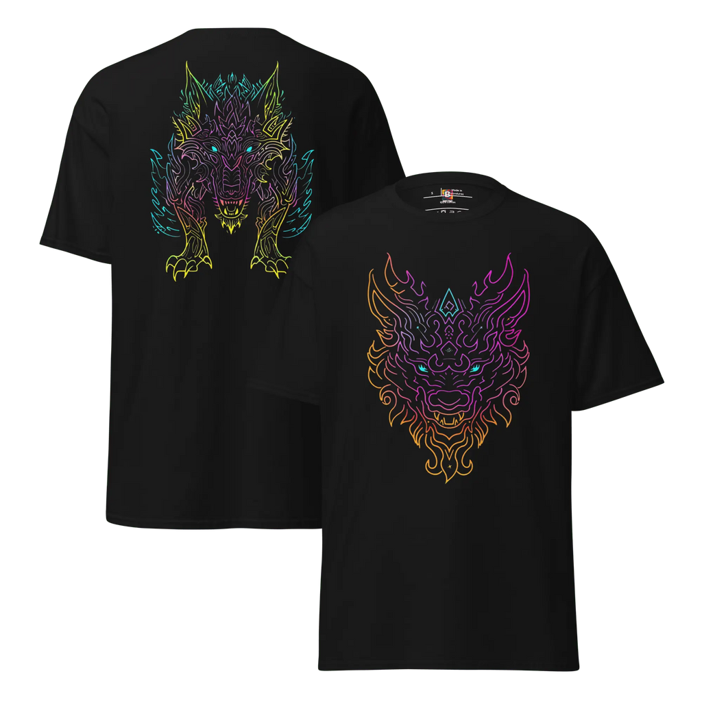 Tribal Lion Shirt von Brezno – Unisex T-Shirt mit starkem Neon-Look | Streetwear Design | Gildan 5000 