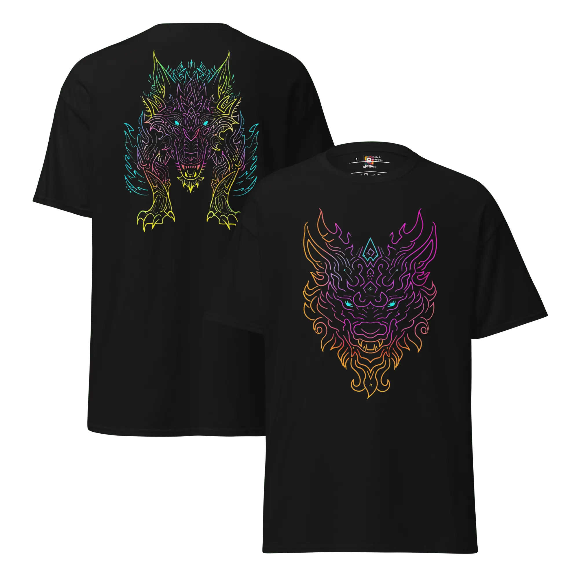 Tribal Lion Shirt von Brezno – Unisex T-Shirt mit starkem Neon-Look | Streetwear Design | Gildan 5000 