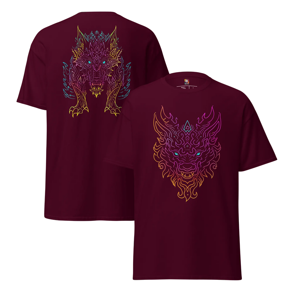 Tribal Lion Shirt von Brezno – Unisex T-Shirt mit starkem Neon-Look | Streetwear Design | Gildan 5000 