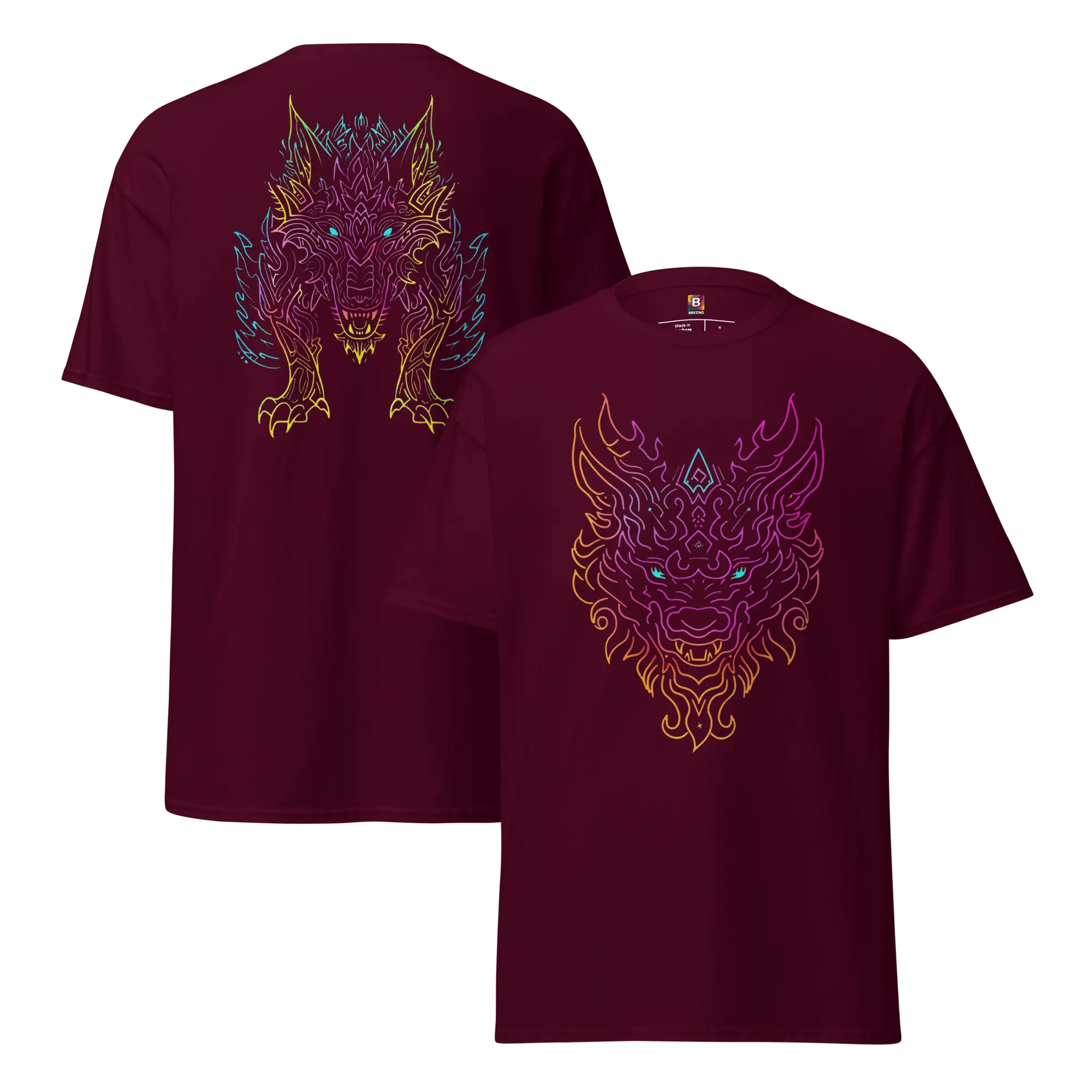 Tribal Lion Shirt von Brezno – Unisex T-Shirt mit starkem Neon-Look | Streetwear Design | Gildan 5000 