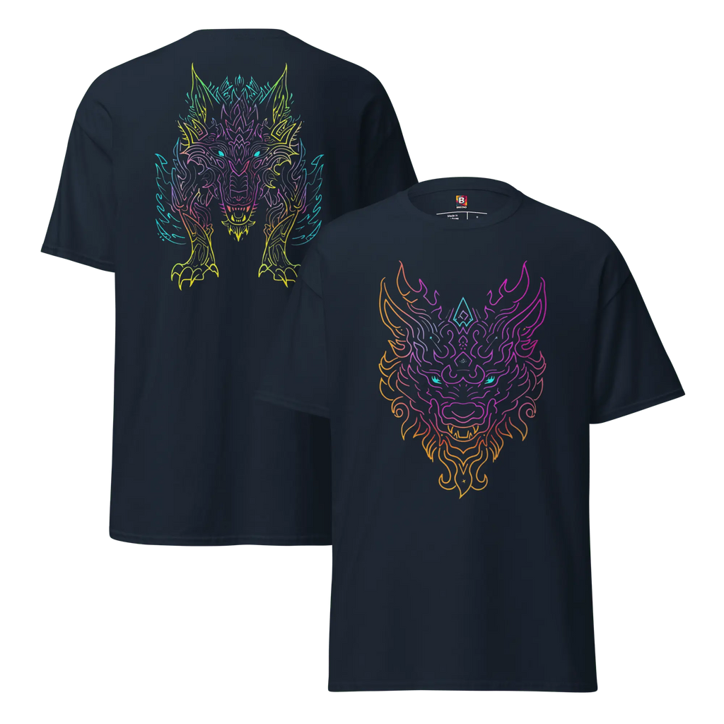 Tribal Lion Shirt von Brezno – Unisex T-Shirt mit starkem Neon-Look | Streetwear Design | Gildan 5000 