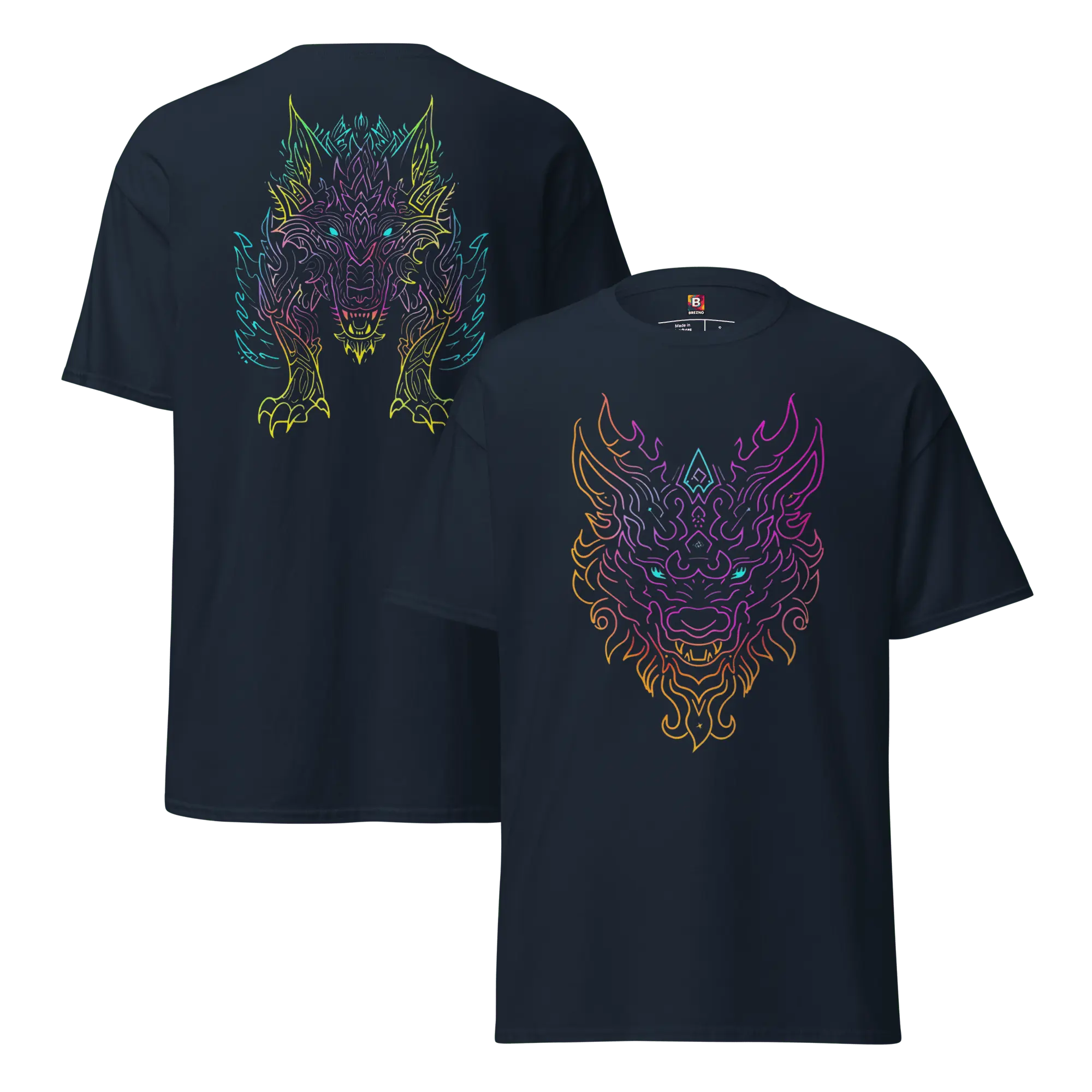 Tribal Lion Shirt von Brezno – Unisex T-Shirt mit starkem Neon-Look | Streetwear Design | Gildan 5000 