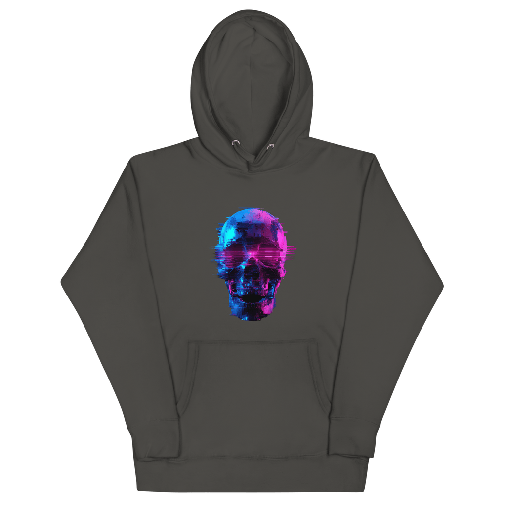 Cyber Skull Hoodie - Glitch Totenkopf Neon Streetwear Pullover von Brezno – Streetwear von Brezno | Streetwear Hoodie