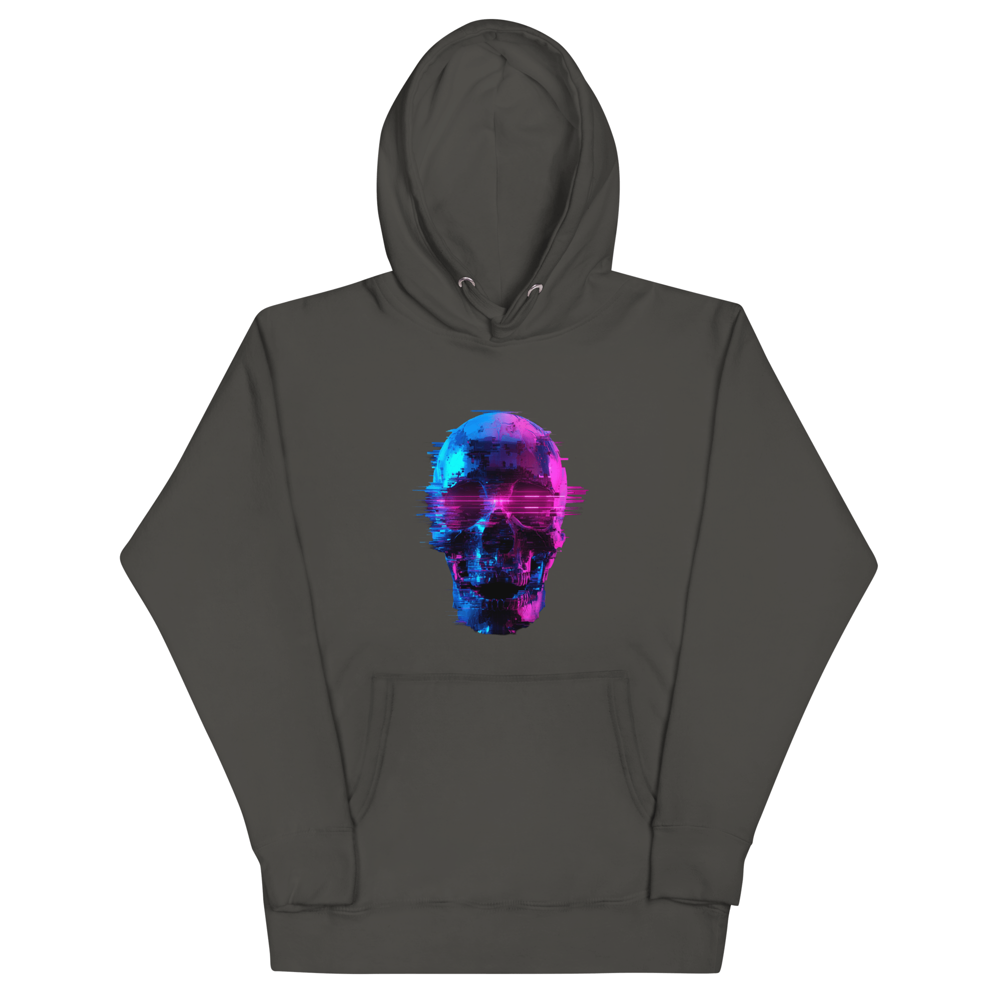 Cyber Skull Hoodie - Glitch Totenkopf Neon Streetwear Pullover von Brezno – Streetwear von Brezno | Streetwear Hoodie