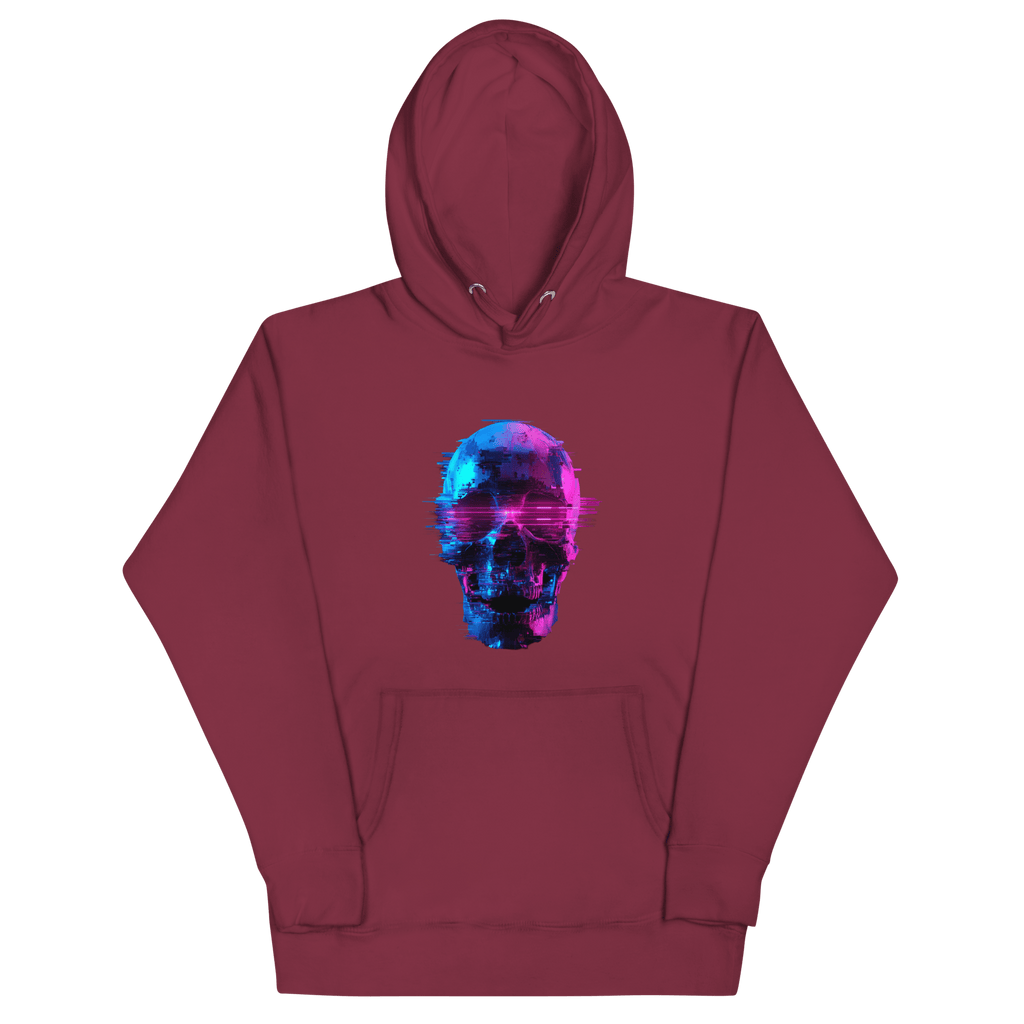 Cyber Skull Hoodie - Glitch Totenkopf Neon Streetwear Pullover von Brezno – Streetwear von Brezno | Streetwear Hoodie