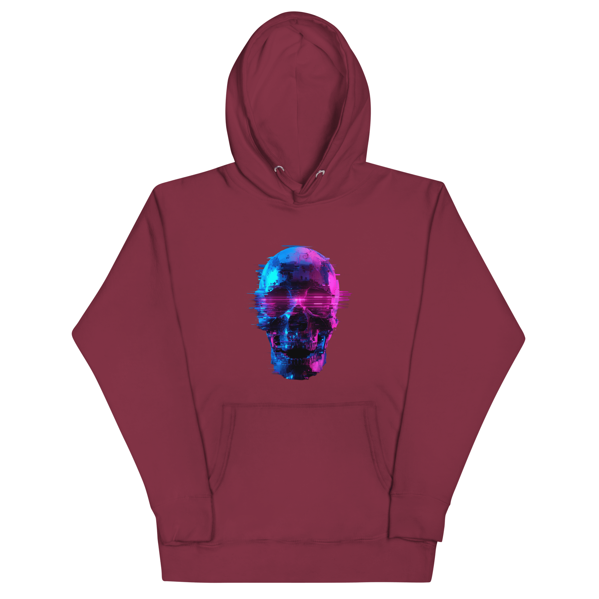 Cyber Skull Hoodie - Glitch Totenkopf Neon Streetwear Pullover von Brezno – Streetwear von Brezno | Streetwear Hoodie