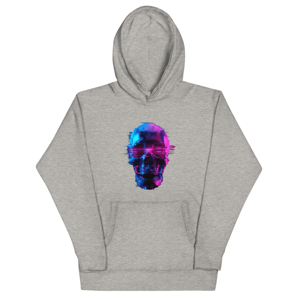 Cyber Skull Hoodie - Glitch Totenkopf Neon Streetwear Pullover von Brezno – Streetwear von Brezno | Streetwear Hoodie
