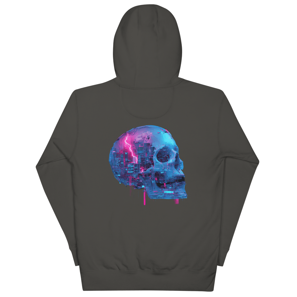 Cyber Skull Hoodie - Glitch Totenkopf Neon Streetwear Pullover von Brezno – Streetwear von Brezno | Streetwear Hoodie