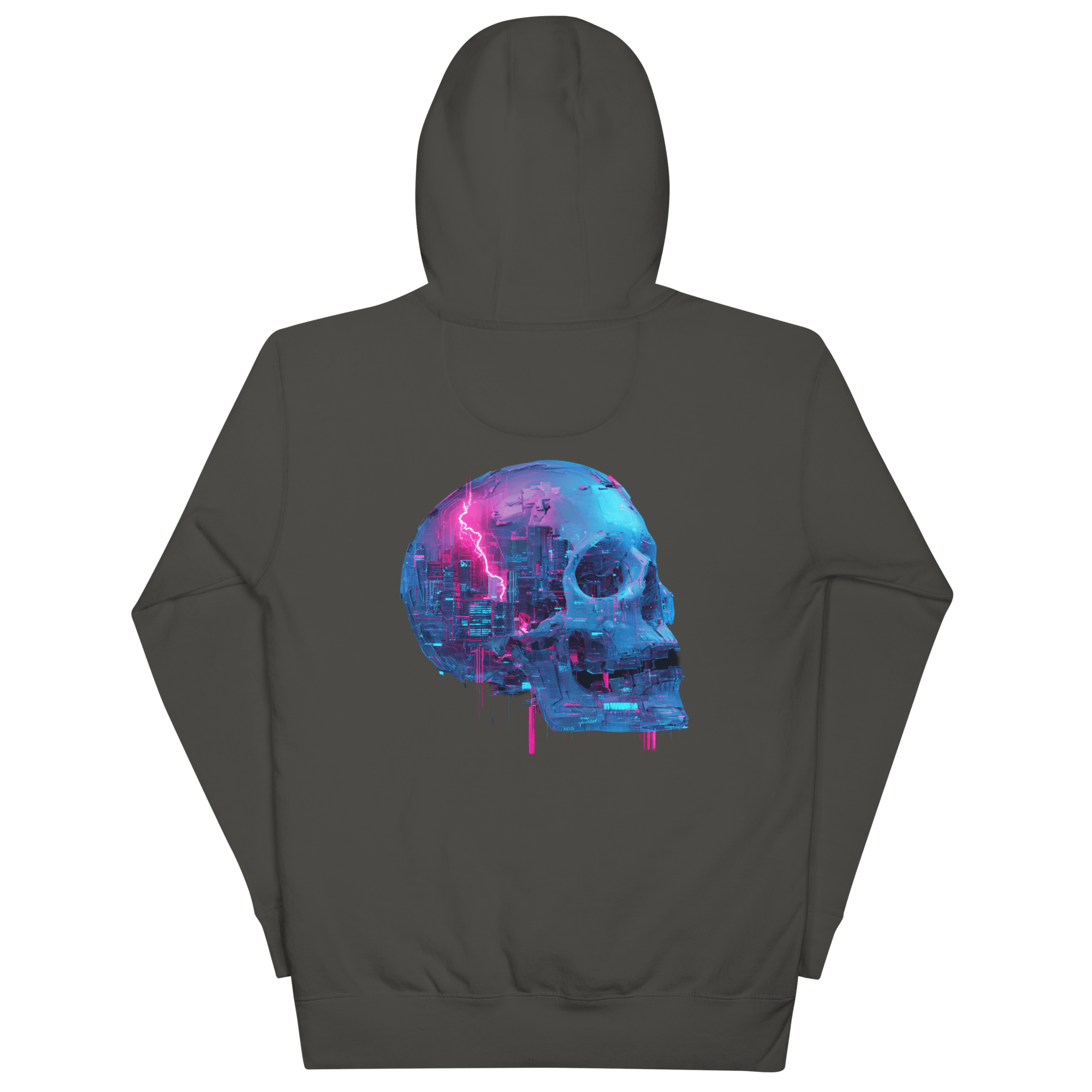 Cyber Skull Hoodie - Glitch Totenkopf Neon Streetwear Pullover von Brezno – Streetwear von Brezno | Streetwear Hoodie