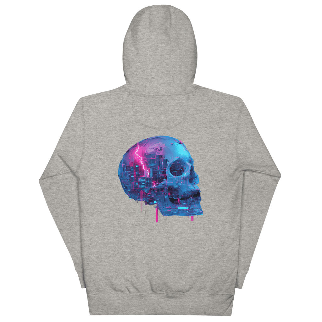 Cyber Skull Hoodie - Glitch Totenkopf Neon Streetwear Pullover von Brezno – Streetwear von Brezno | Streetwear Hoodie