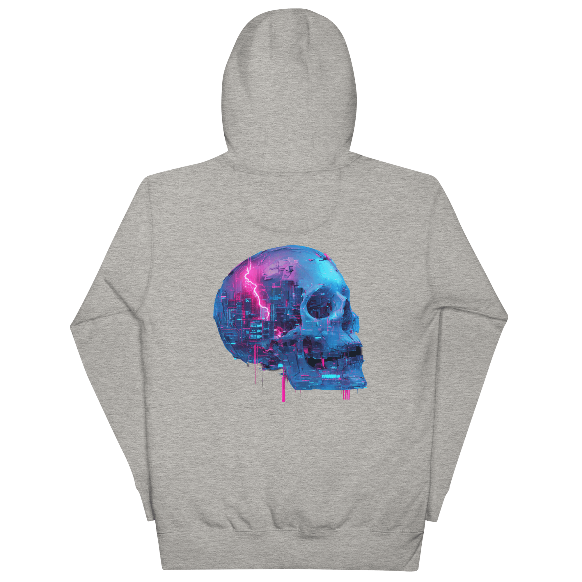 Cyber Skull Hoodie - Glitch Totenkopf Neon Streetwear Pullover von Brezno – Streetwear von Brezno | Streetwear Hoodie