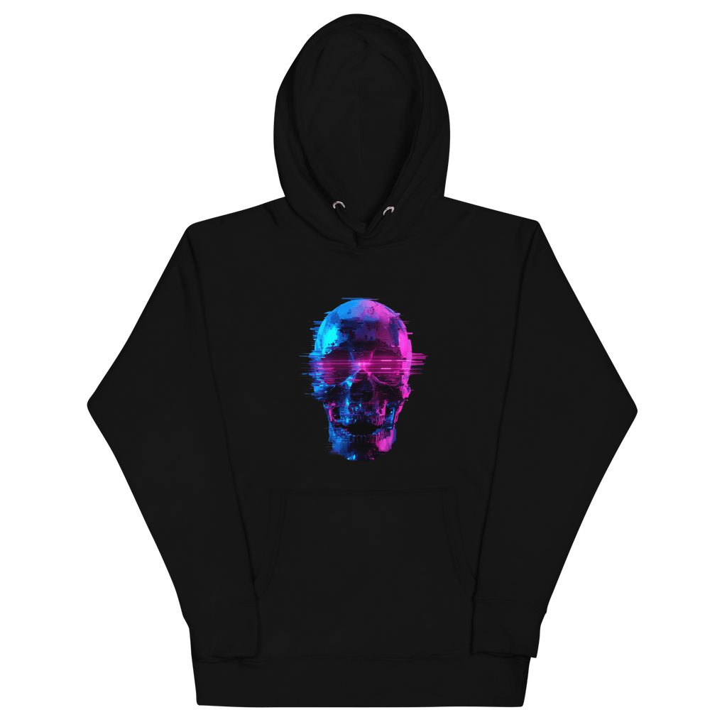 Cyber Skull Hoodie - Glitch Totenkopf Neon Streetwear Pullover von Brezno – Streetwear von Brezno | Streetwear Hoodie