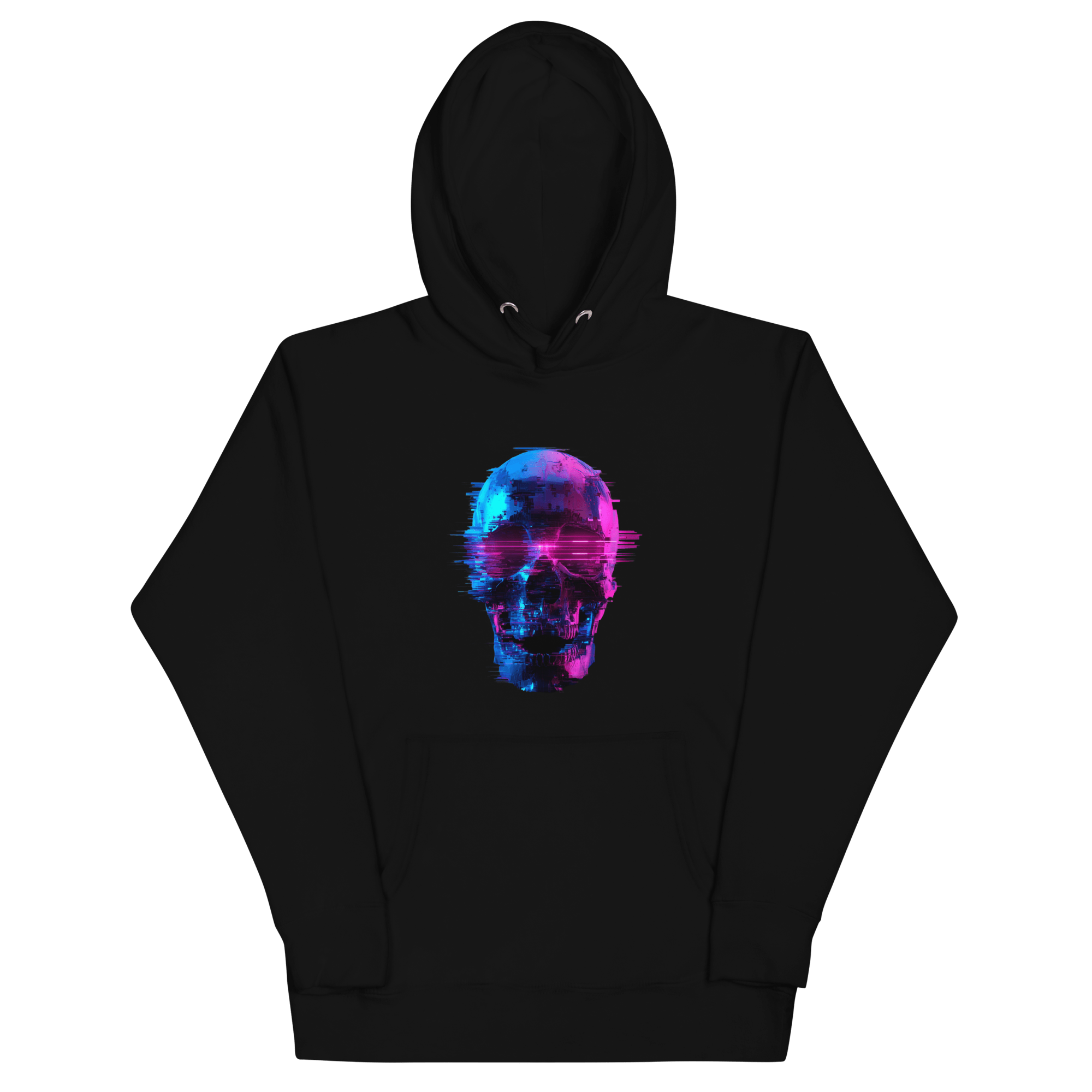 Cyber Skull Hoodie - Glitch Totenkopf Neon Streetwear Pullover von Brezno – Streetwear von Brezno | Streetwear Hoodie
