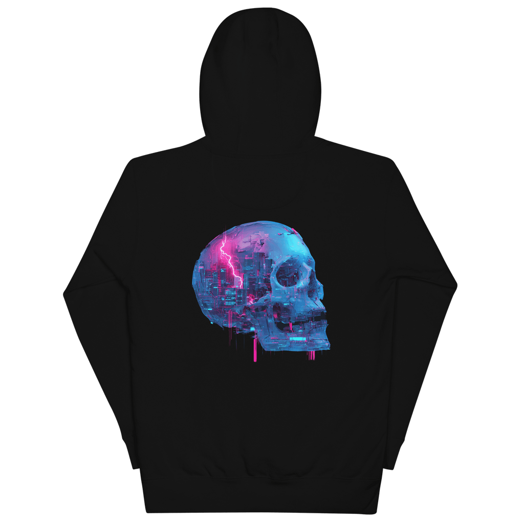 Cyber Skull Hoodie - Glitch Totenkopf Neon Streetwear Pullover von Brezno – Streetwear von Brezno | Streetwear Hoodie
