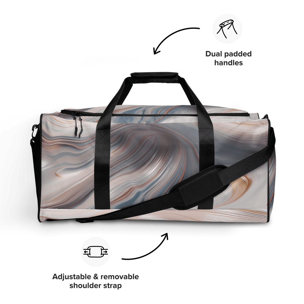 Fluid Wave Duffle Bag – Stylische 50L Weekender - Tasche mit abstraktem Allover - Design von Brezno – Streetwear von Brezno | Sporttasche