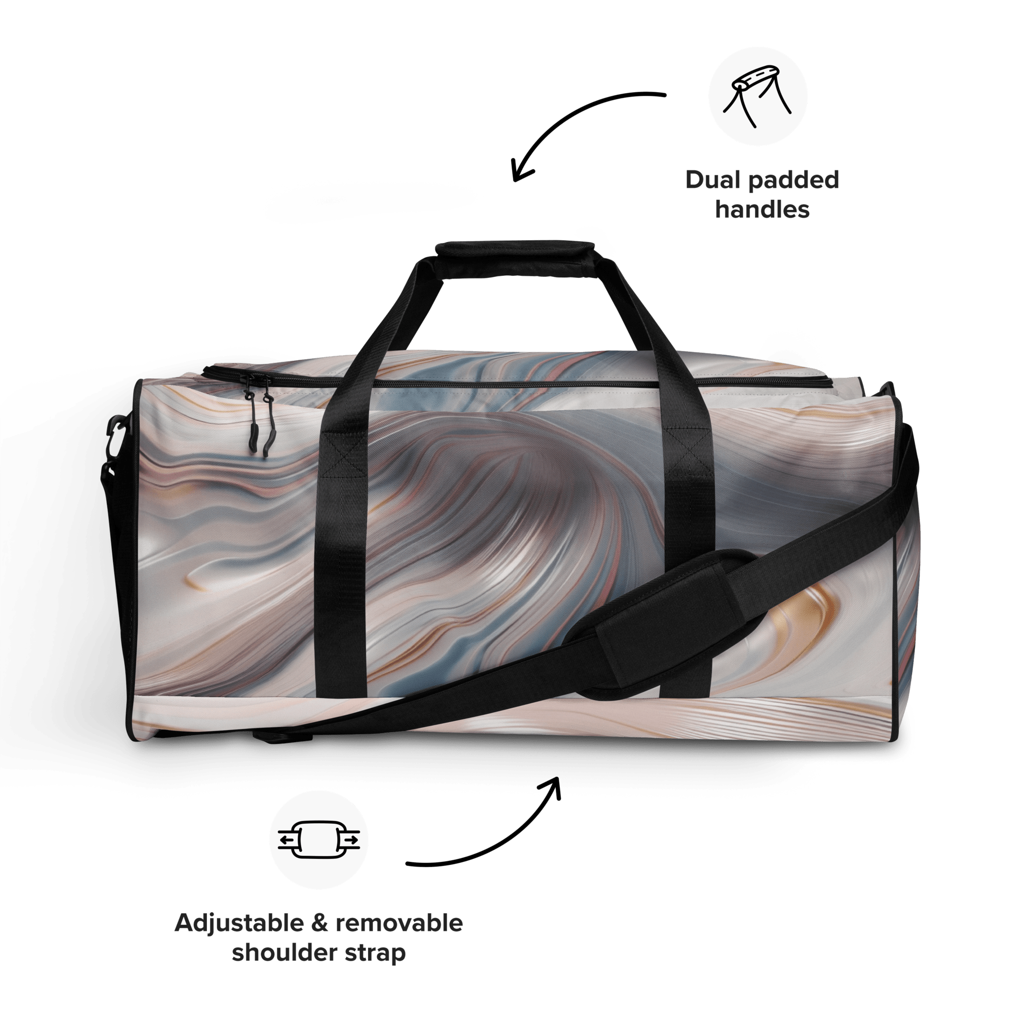 Fluid Wave Duffle Bag – Stylische 50L Weekender - Tasche mit abstraktem Allover - Design von Brezno – Streetwear von Brezno | Sporttasche