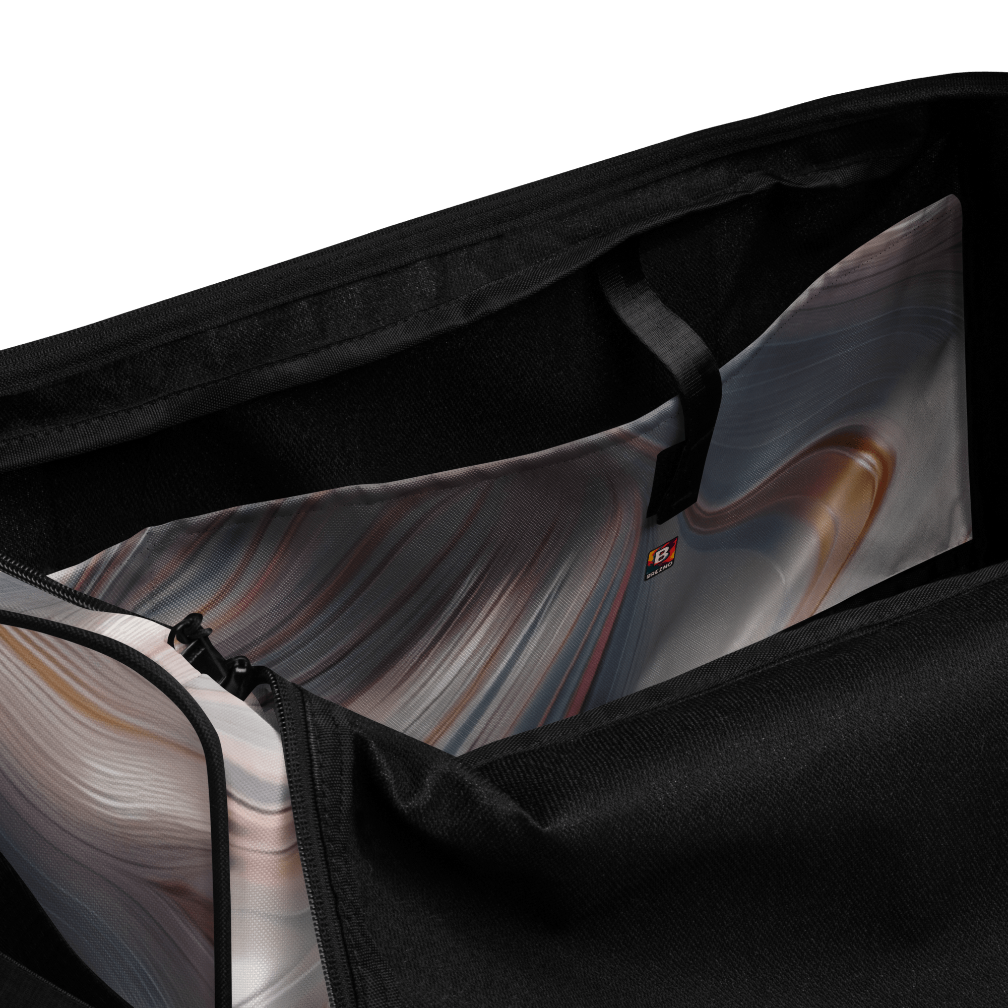 Fluid Wave Duffle Bag – Stylische 50L Weekender - Tasche mit abstraktem Allover - Design von Brezno – Streetwear von Brezno | Sporttasche