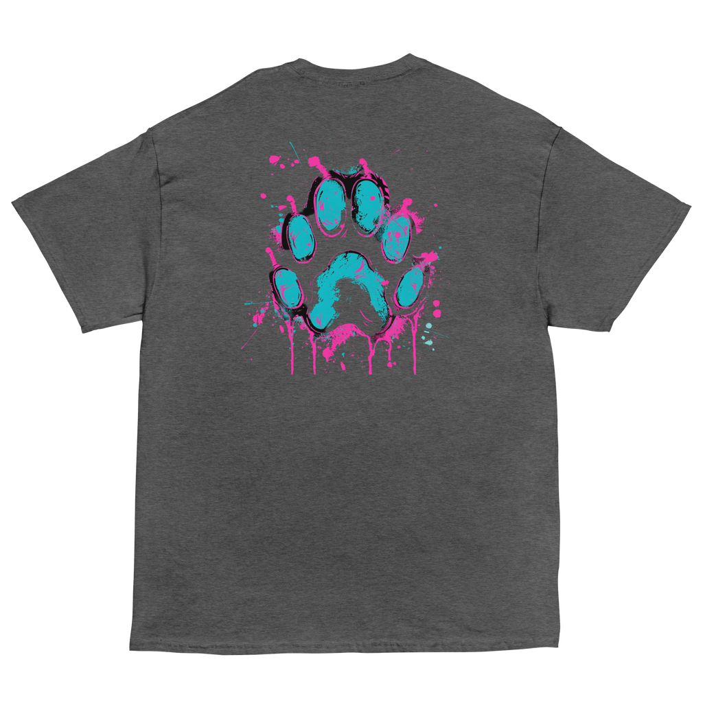 Kawaii Cyber Cat Shirt von Brezno – Neon Katze mit Kopfhörern & bunter Pfoten - Backprint | Streetwear Design | Unisex T-Shirt – Streetwear von Brezno | T-Shirt