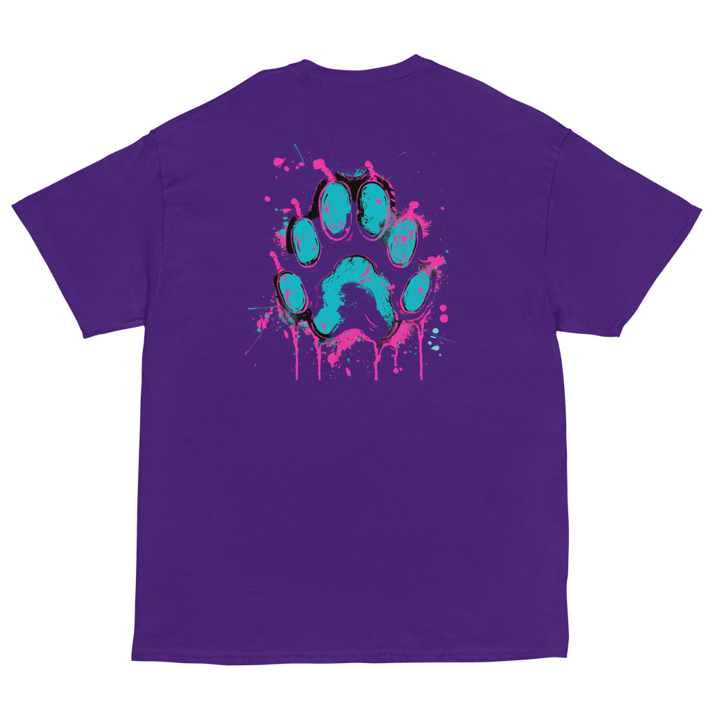 Kawaii Cyber Cat Shirt von Brezno – Neon Katze mit Kopfhörern & bunter Pfoten - Backprint | Streetwear Design | Unisex T-Shirt – Streetwear von Brezno | T-Shirt
