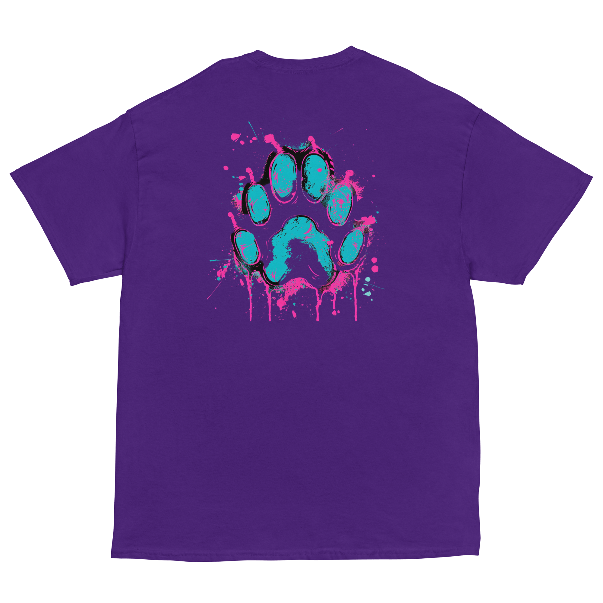 Kawaii Cyber Cat Shirt von Brezno – Neon Katze mit Kopfhörern & bunter Pfoten - Backprint | Streetwear Design | Unisex T-Shirt – Streetwear von Brezno | T-Shirt