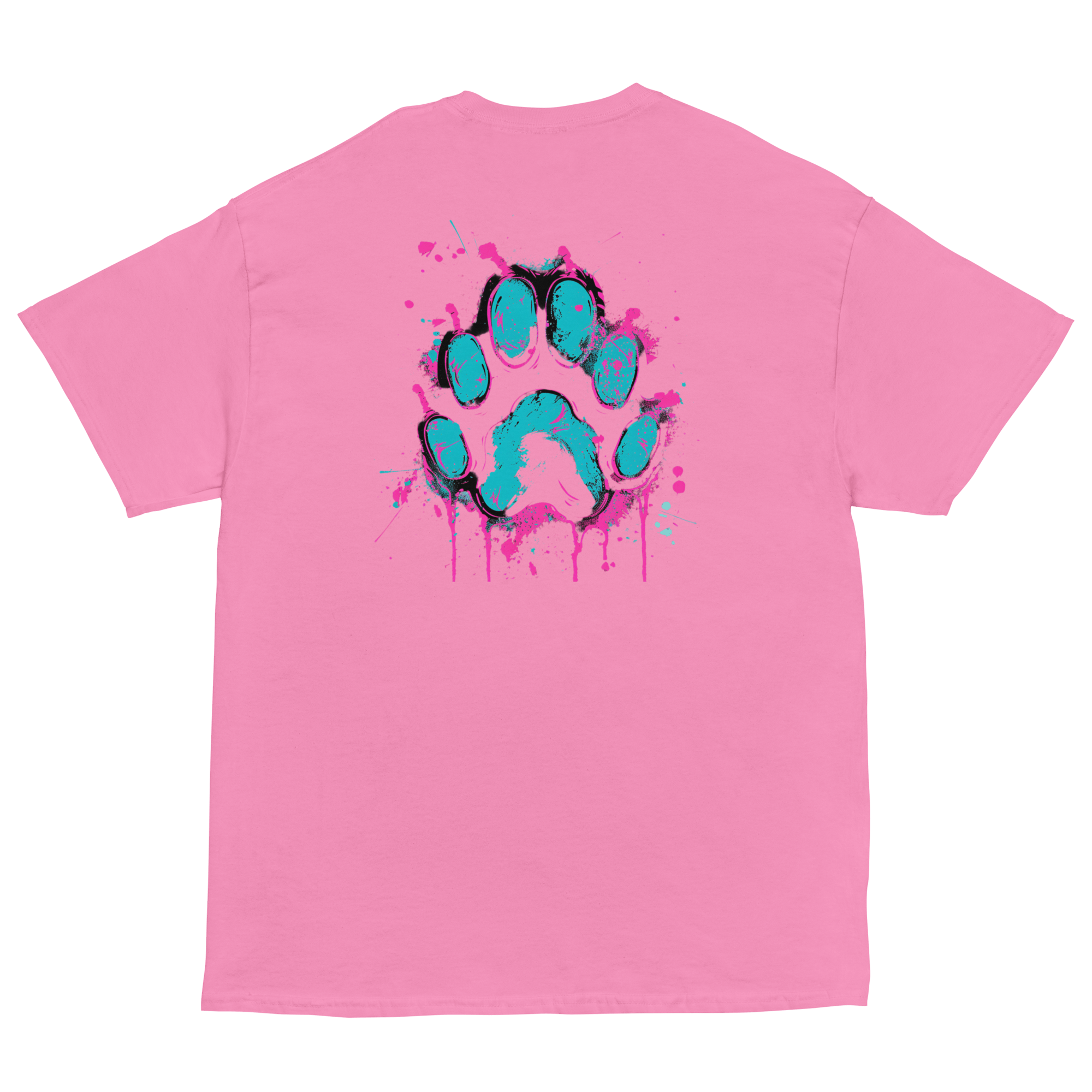 Kawaii Cyber Cat Shirt von Brezno – Neon Katze mit Kopfhörern & bunter Pfoten - Backprint | Streetwear Design | Unisex T-Shirt – Streetwear von Brezno | T-Shirt