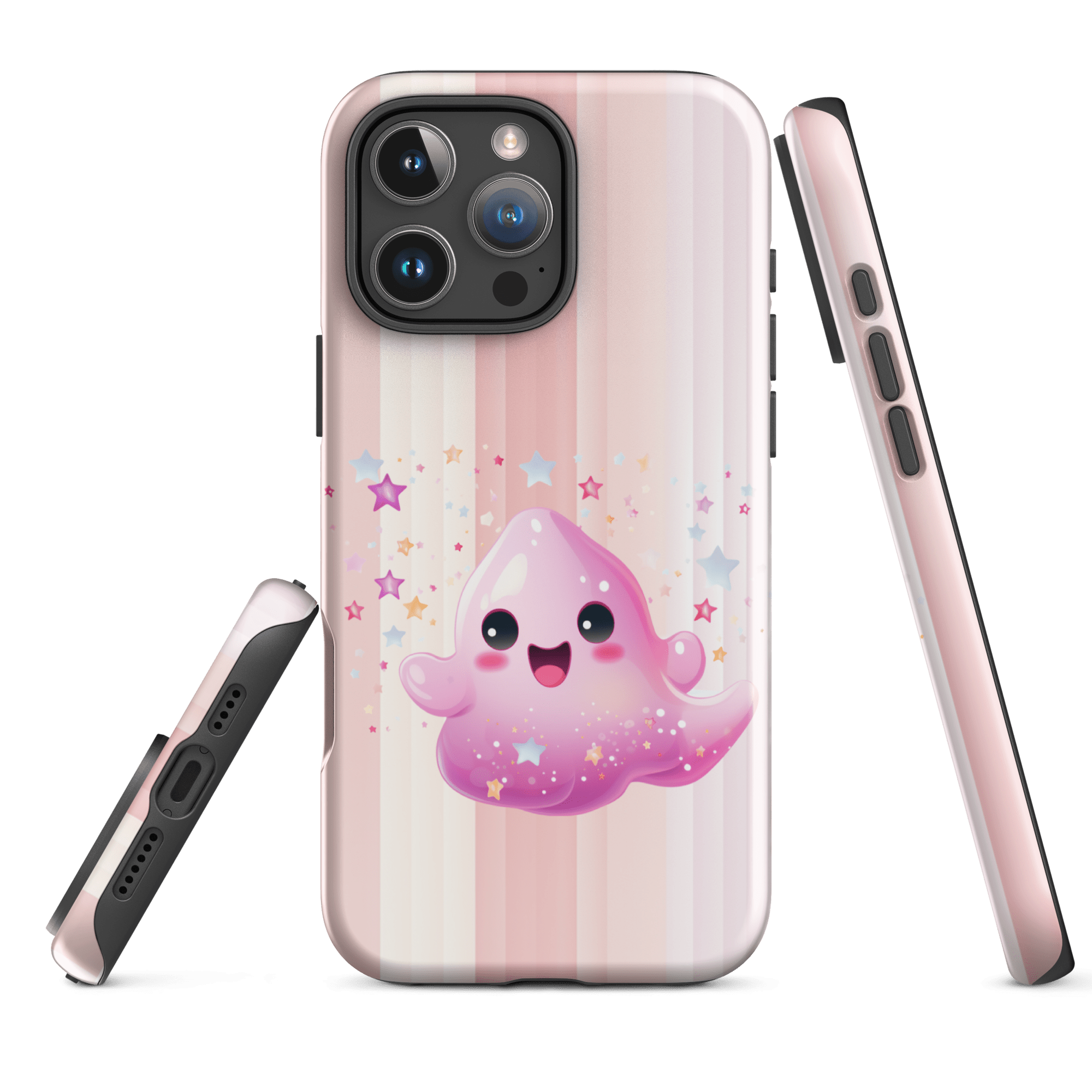 Kawaii Pinker Geist - Süße iPhone Hülle mit Streifen | Handyhülle für Teenager & Mädchen Geschenkidee von Brezno – Streetwear von Brezno | Kawaii Handyhülle