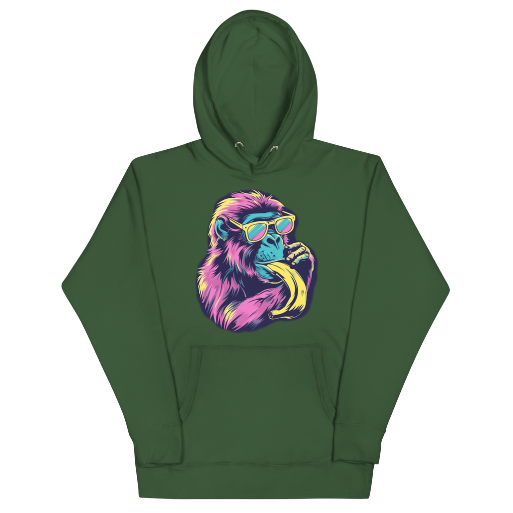 Skater Affe Hoodie - Bunter Pavian mit Banane | Streetstyle Pullover für Mutige von Brezno – Streetwear von Brezno | Streetwear Hoodie