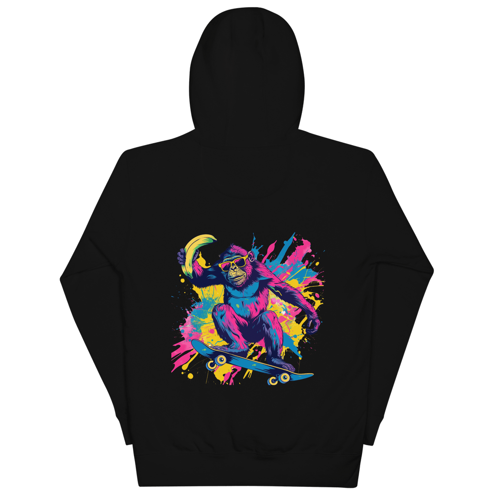 Skater Affe Hoodie - Bunter Pavian mit Banane | Streetstyle Pullover für Mutige von Brezno – Streetwear von Brezno | Streetwear Hoodie