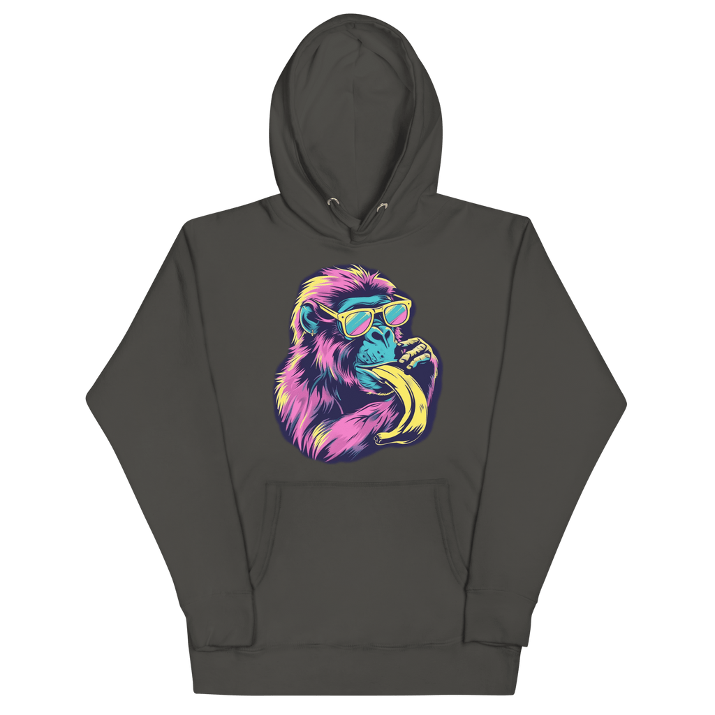 Skater Affe Hoodie - Bunter Pavian mit Banane | Streetstyle Pullover für Mutige von Brezno – Streetwear von Brezno | Streetwear Hoodie