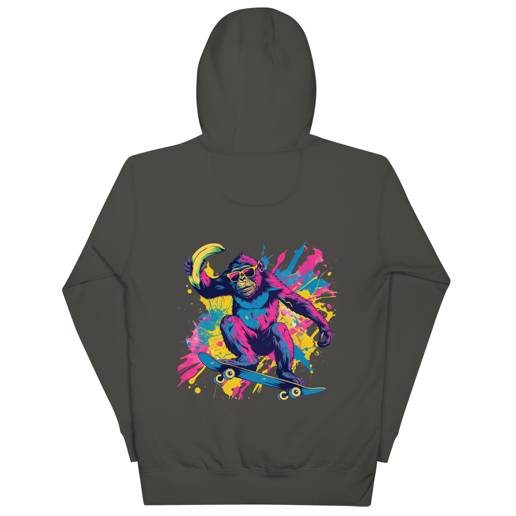 Skater Affe Hoodie - Bunter Pavian mit Banane | Streetstyle Pullover für Mutige von Brezno – Streetwear von Brezno | Streetwear Hoodie