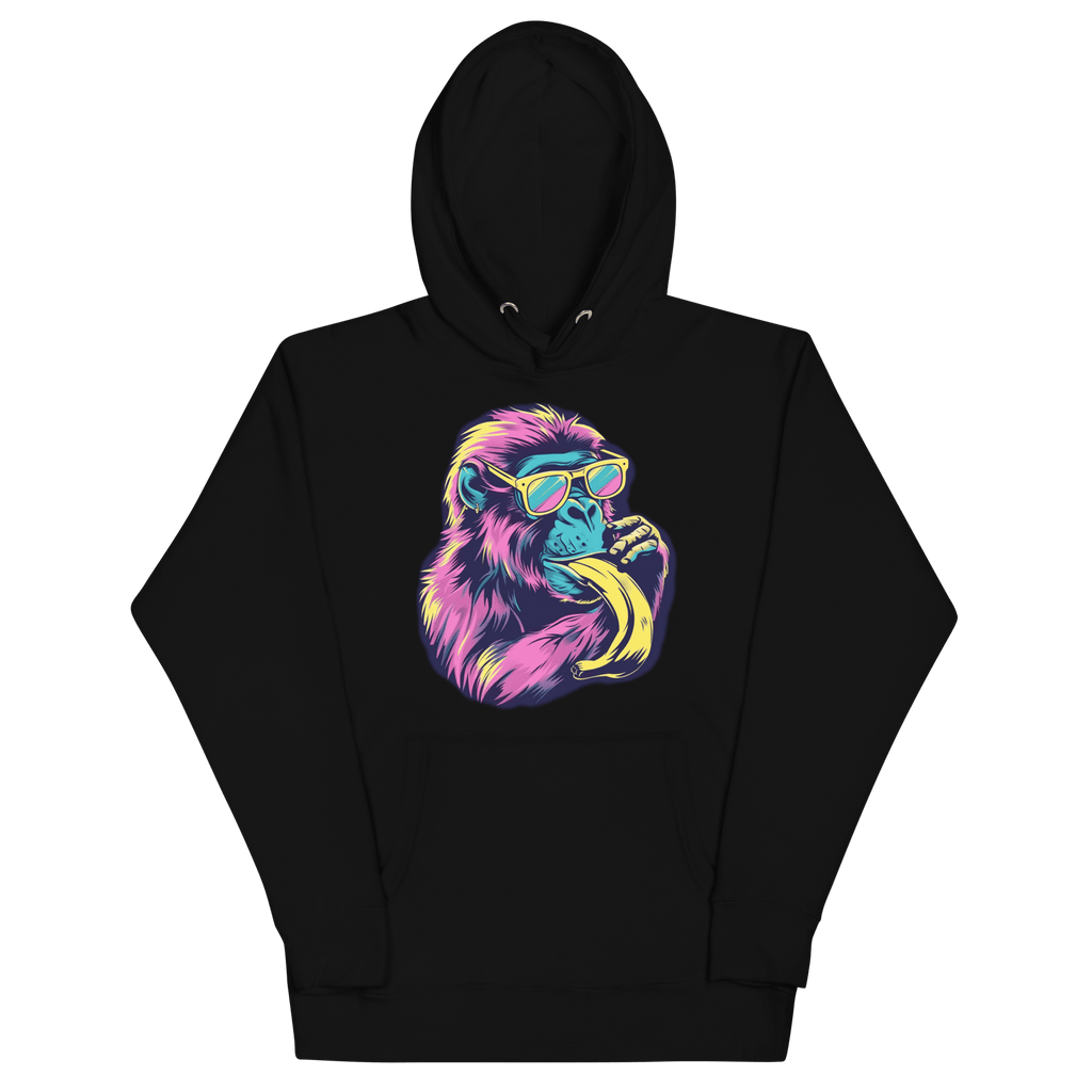 Skater Affe Hoodie - Bunter Pavian mit Banane | Streetstyle Pullover für Mutige von Brezno – Streetwear von Brezno | Streetwear Hoodie