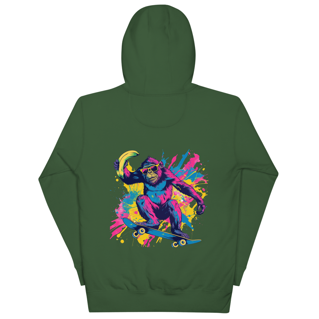 Skater Affe Hoodie - Bunter Pavian mit Banane | Streetstyle Pullover für Mutige von Brezno – Streetwear von Brezno | Streetwear Hoodie