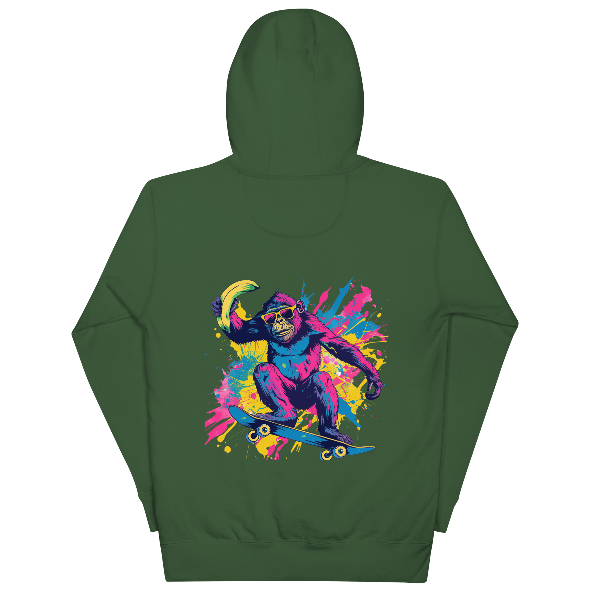 Skater Affe Hoodie - Bunter Pavian mit Banane | Streetstyle Pullover für Mutige von Brezno – Streetwear von Brezno | Streetwear Hoodie