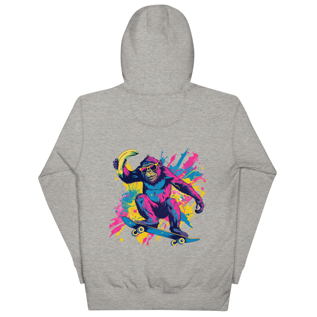 Skater Affe Hoodie - Bunter Pavian mit Banane | Streetstyle Pullover für Mutige von Brezno – Streetwear von Brezno | Streetwear Hoodie